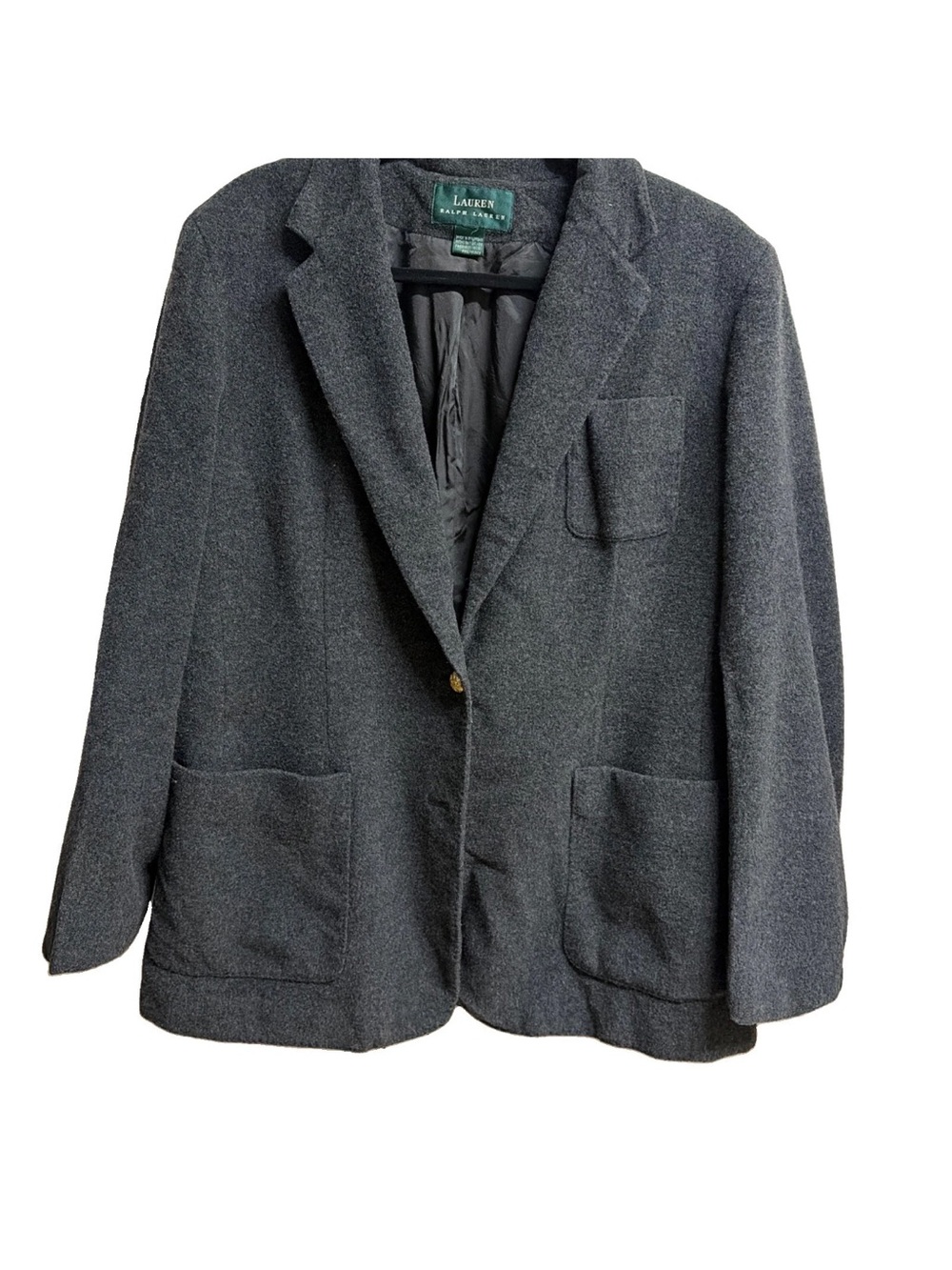 Lauren Ralph Lauren Charcoal Wool cashmere Blazer Women’s XL. Front button missg